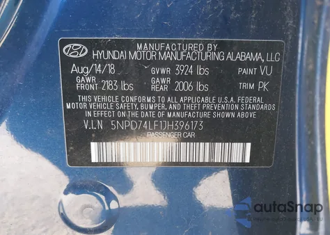 2018 Hyundai Elantra Se from USA, damaged, VIN 5NPD74LF1JH396173